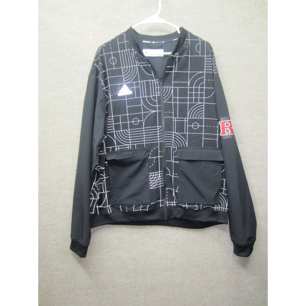 Adidas Rutgers Scarlet Knights Team Issued Jacket Black White HB8827 Mens XL